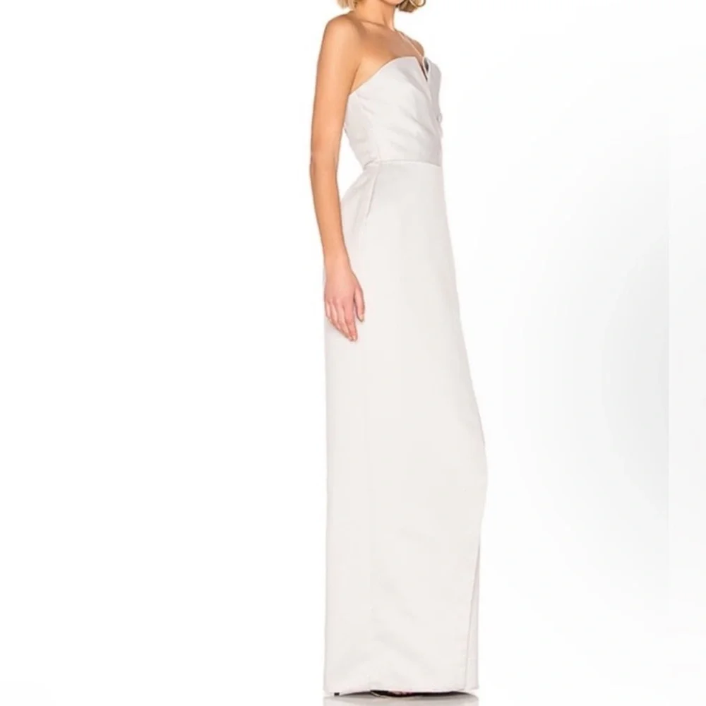 JAY GODFREY Darcy Satin Strapless V Neck Column Gown Maxi Dress W/ Slit -Reemoly - Picture 3 of 7